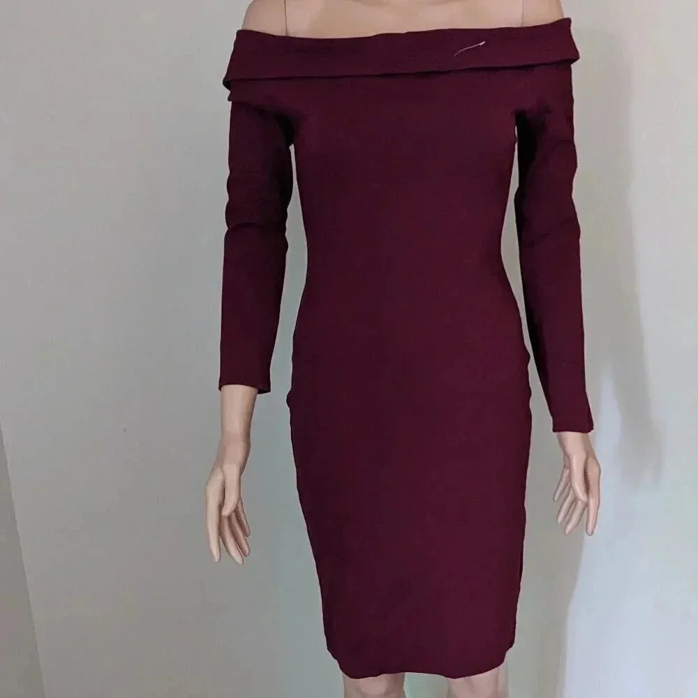 Windsor Red Off Shoulder Midi Long Sleeve Dress Size M